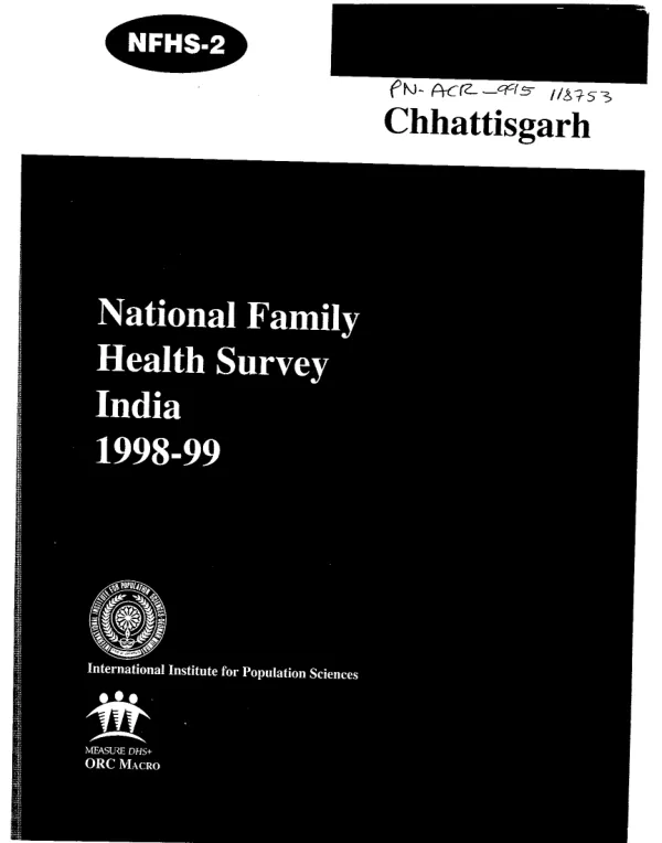 National family health survey (NFHS-2) : India -- 1998-99 : Chhattisgarh