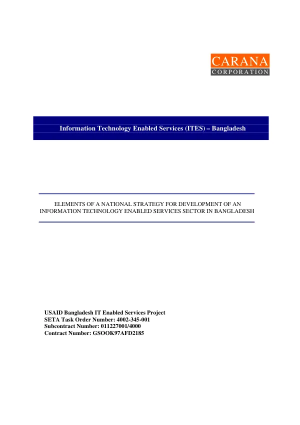 Elements of a national strategy for development of an information technology enabled services sector in Bangladesh