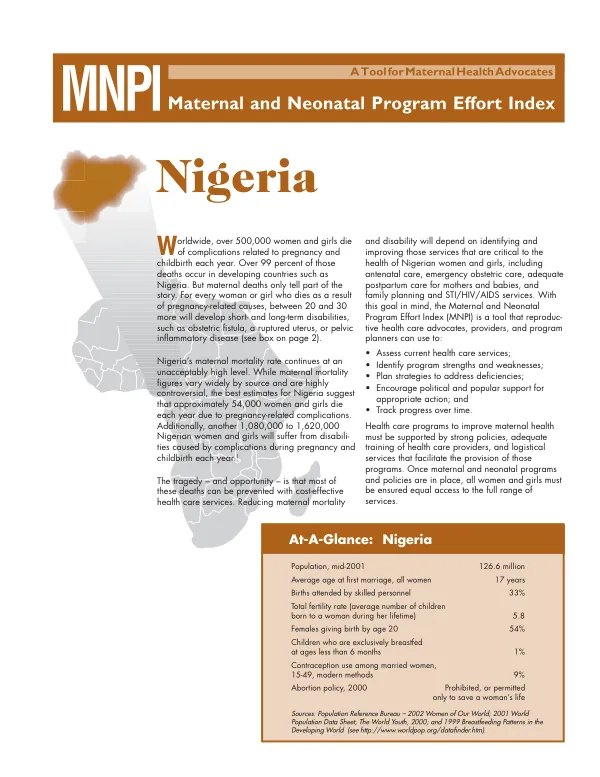 A tool for maternal health advocates : MNPI (maternal and neonatal program effort index) -- Nigeria