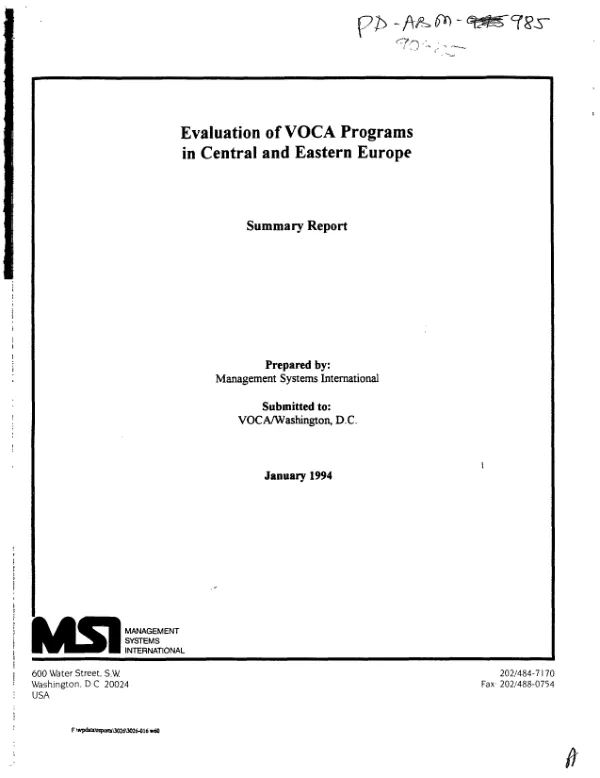 Evaluation of VOCA [Volunteers in Overseas Cooperative Assistance] programs in Central and Eastern Europe : summary report