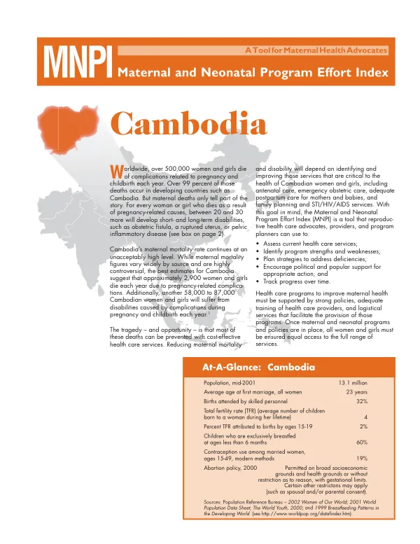 A tool for maternal health advocates : MNPI (maternal and neonatal program effort index) -- Cambodia