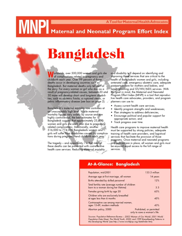 A tool for maternal health advocates : MNPI (maternal and neonatal program effort index) -- Bangladesh