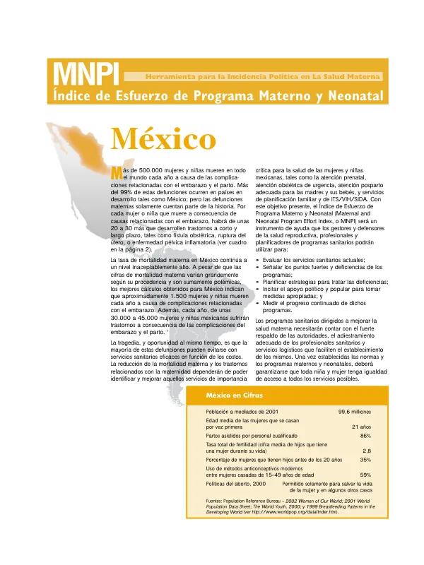 Herramienta para la incidencia politica en la salud materna : MNPI (indice de esfuerzo de programa materno y neonatal) -- Mexico