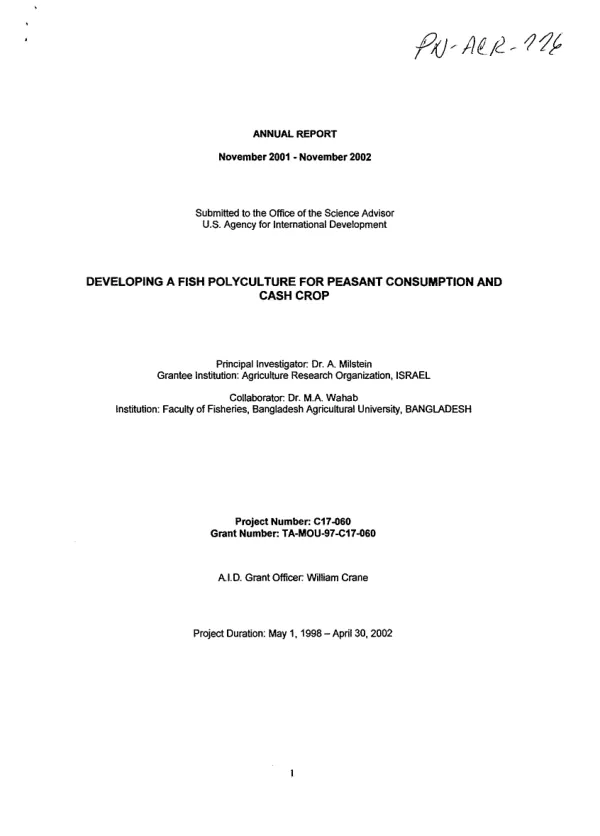 Annual report, November 2001-November 2002 : developing a fish polyculture for peasant consumption and cash crop