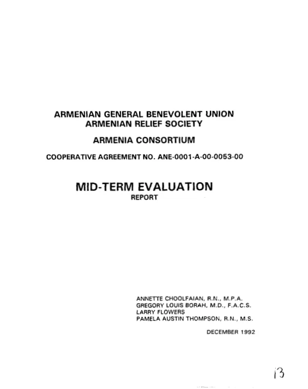 Armenian General Benevolent Union/Armenian Relief Society, Armenia Consortium : cooperative agreement no. ANE-0001-A-00-0053-00 -- mid-term evaluation report