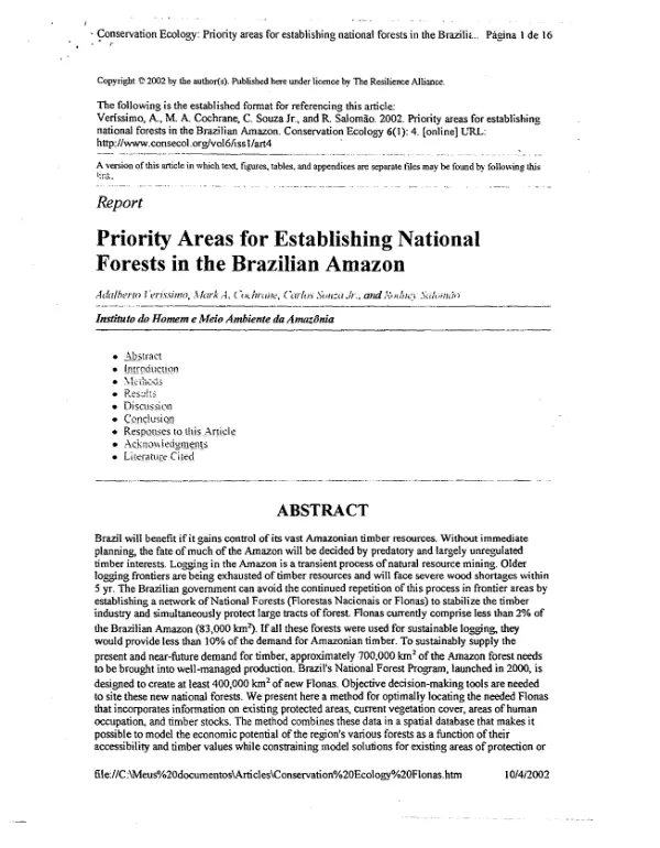 Priority areas for establishing national forests in the Brazilian Amazon