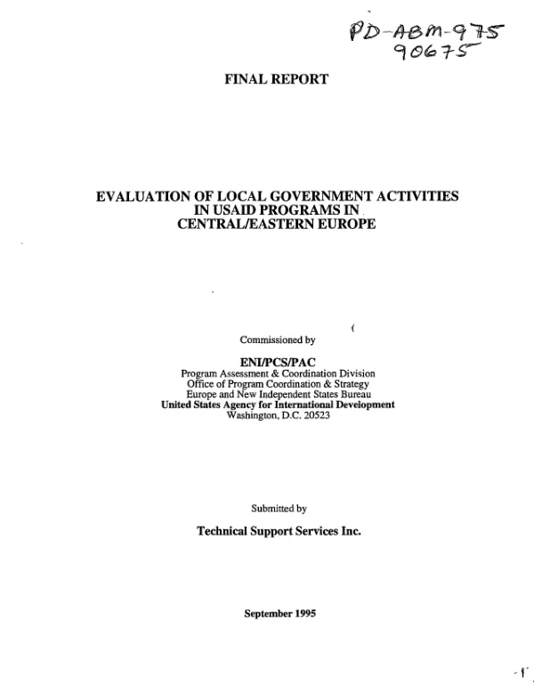 Evaluation of local government activities in USAID programs in Central/Eastern Europe