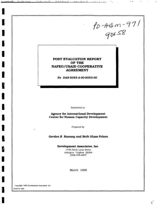 Post evaluation report of the NAFEO [National Association for Equal Opportunity in Higher Education]/USAID cooperative agreement no. DAN-5055-A-00-8053-00