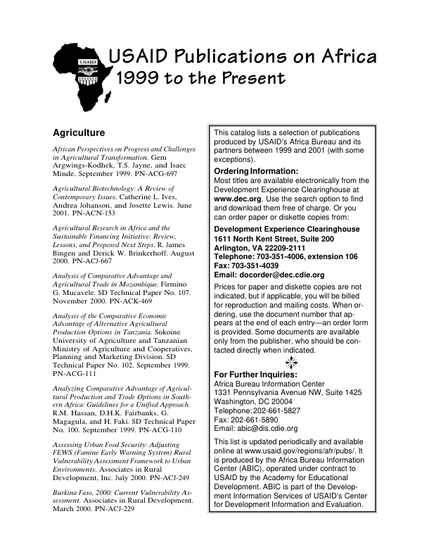 USAID publications on Africa 1999 to the present