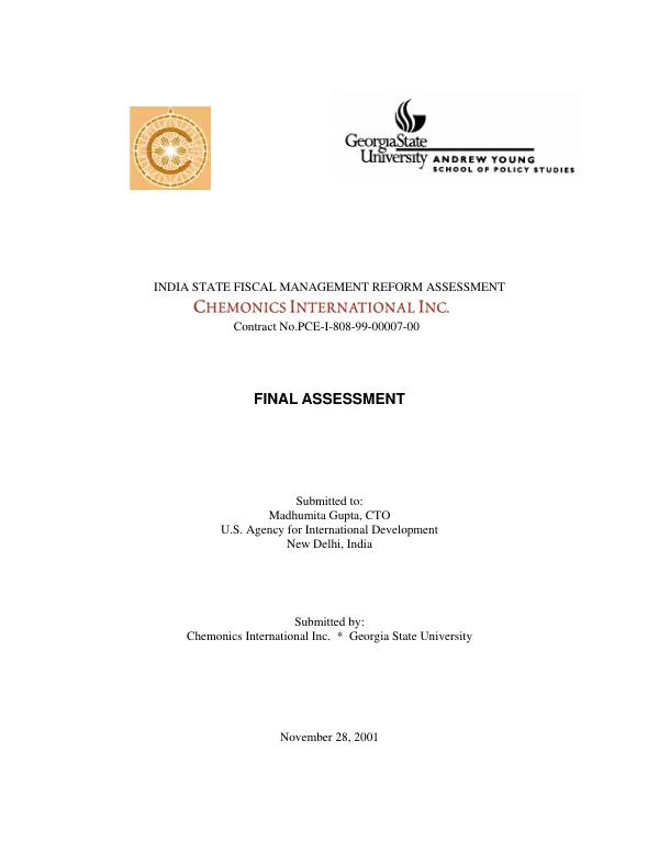 India state fiscal management reform assessment : final assessment