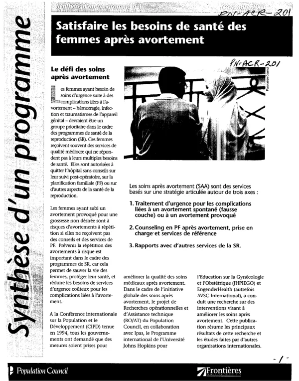 Satisfaire les besoins de sante des femmes apres avortement