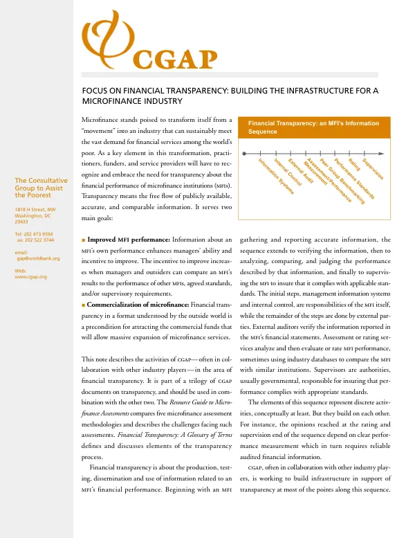 Focus on financial transparency : building the infrastructure for a microfinance industry