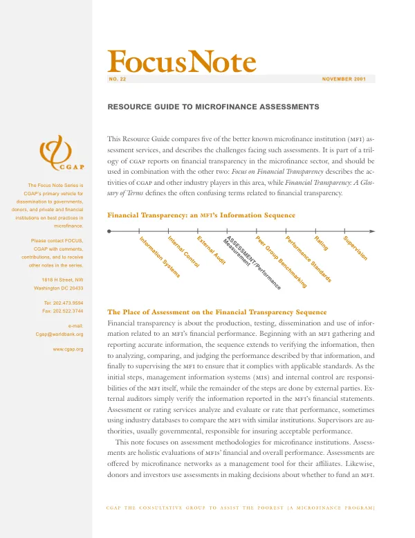 Resource guide to microfinance assessments
