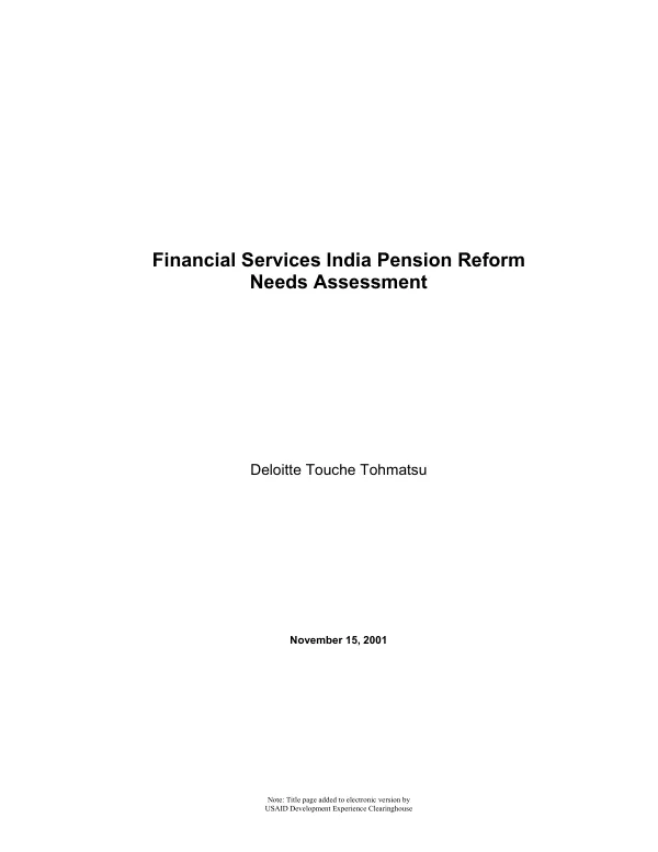 Financial services India pension reform : needs assessment