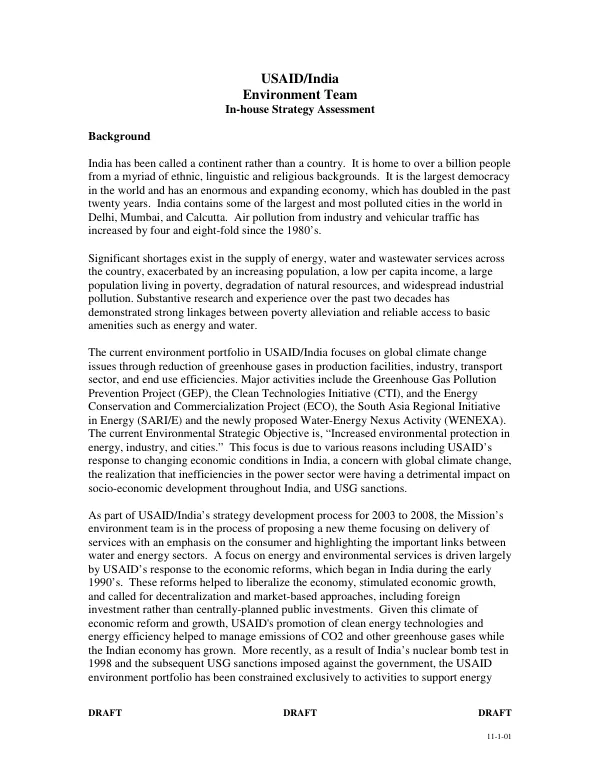USAID/India : environment team -- in-house strategy assessment