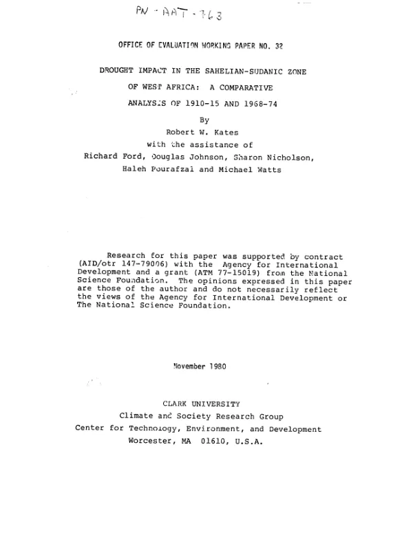 Drought impact in the Sahelian - Sudanic zone of West Africa : a comparative analysis of 1910-15 and 1968-74