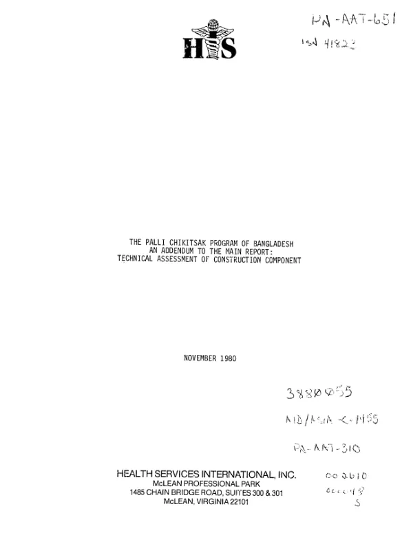 Palli Chikitsak program of Bangladesh, an addendum to the main report : technical assessment of construction component