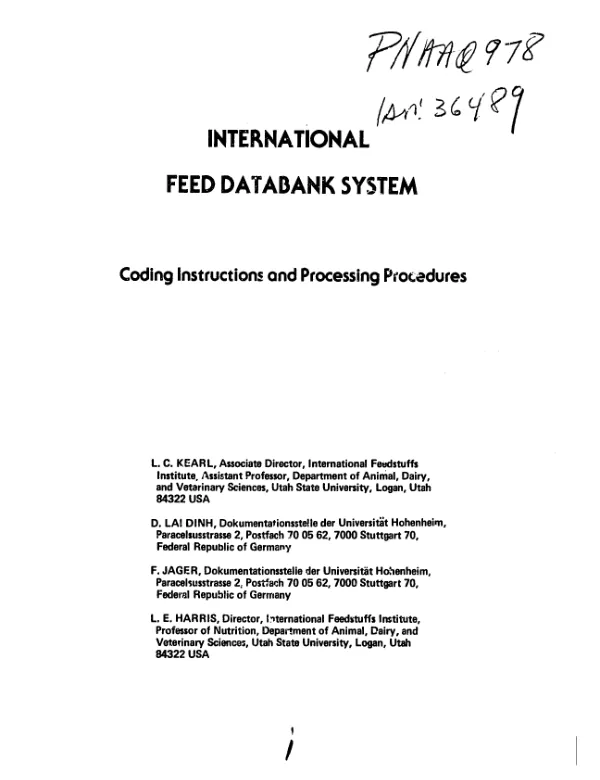 International feed databank system : coding instructions and processing procedures