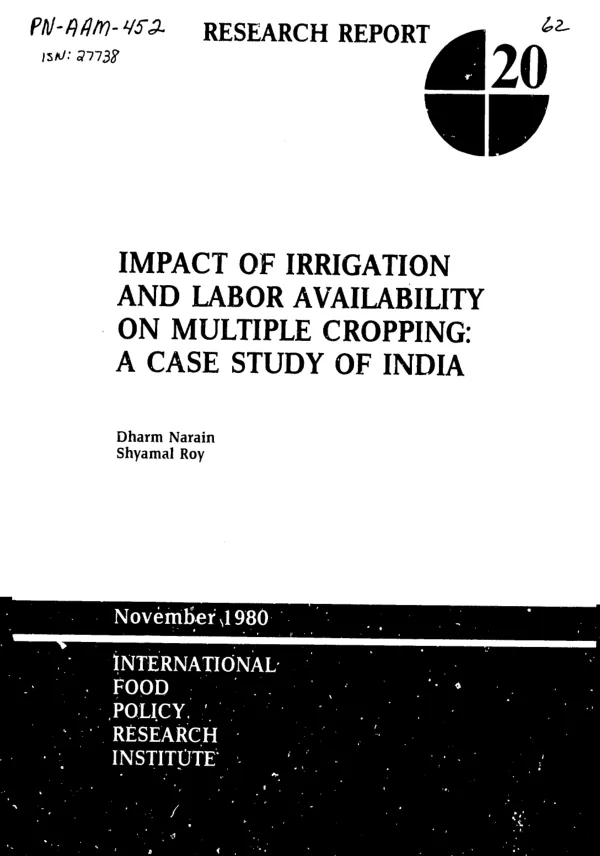Impact of irrigation and labor availability on multiple cropping : a case study of India