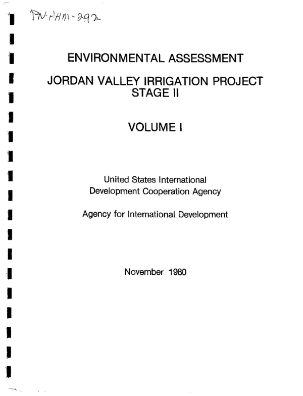 Environmental assessment for the proposed Jordan Valley irrigation project, stage II