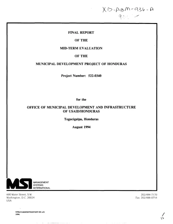Final report of the mid-term evaluation of the municipal development project of Honduras, project no. 522-0340