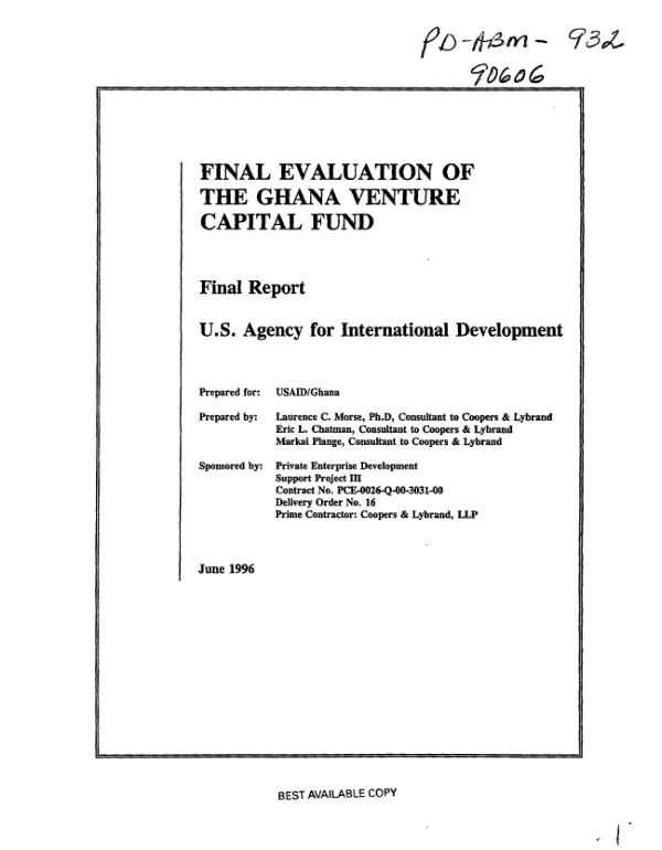 Final evaluation of the Ghana venture capital fund : final report