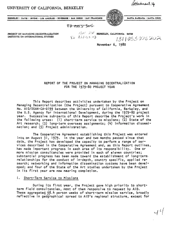Report of the project on managing decentralization for the 1979-80 project year