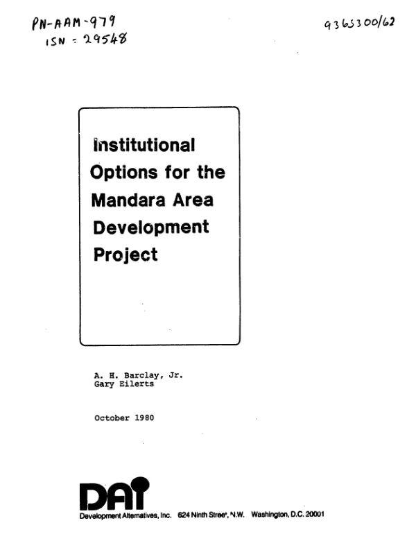 Institutional options for the Mandara area development project