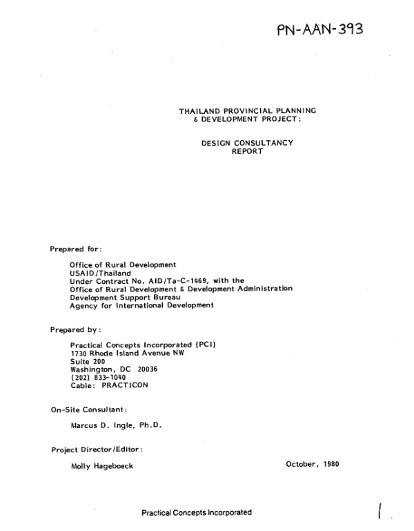 Thailand provincial planning and development project : design consultancy report