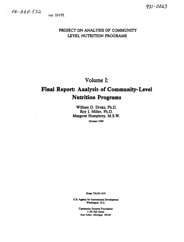 Final report : analysis of community-level nutrition programs