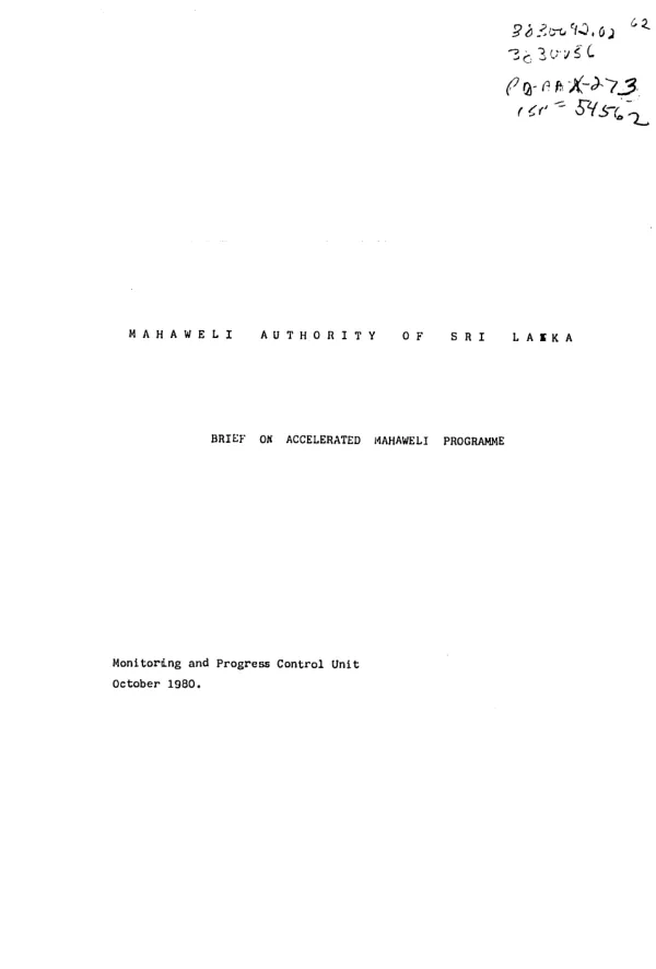 Mahaweli authority of Sri Lanka : brief on accelerated Mahaweli programme