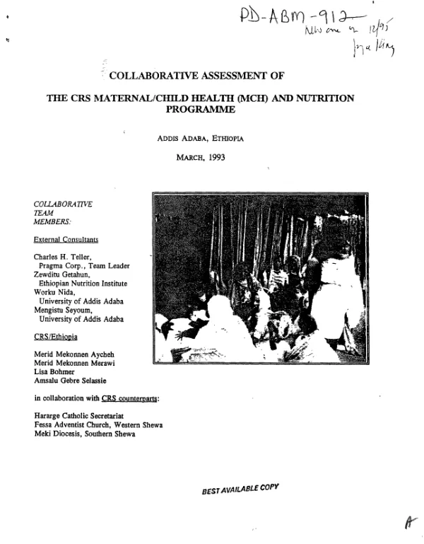Collaborative assessment of the CRS maternal/child health (MCH) and nutrition programme -- Addis Ababa, Ethiopia