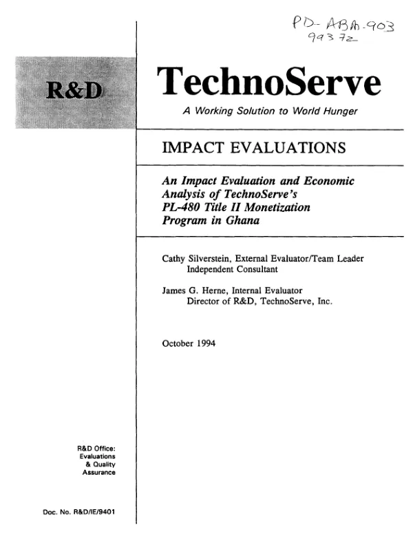 Impact evaluation and economic analysis of TechnoServe's PL-480 Title II monetization program in Ghana