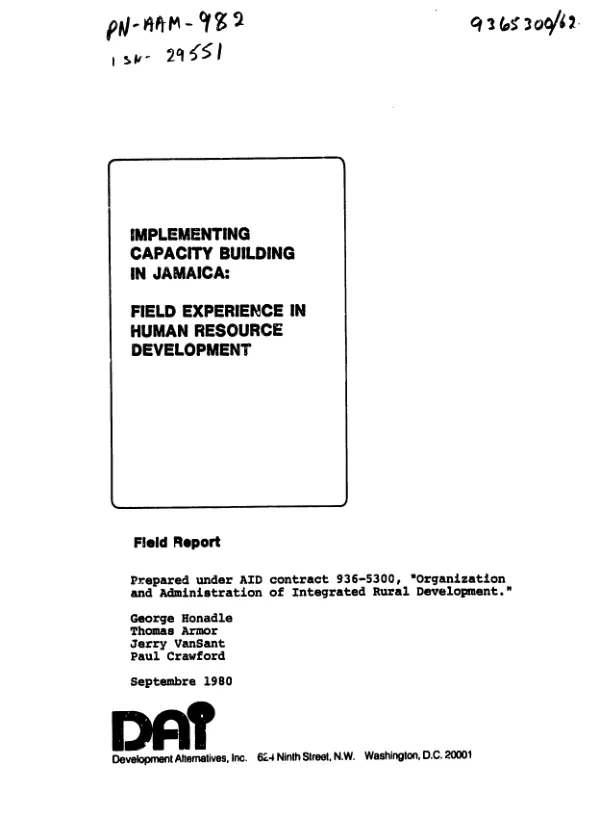 Implementing capacity building in Jamaica : field experience in human resource development
