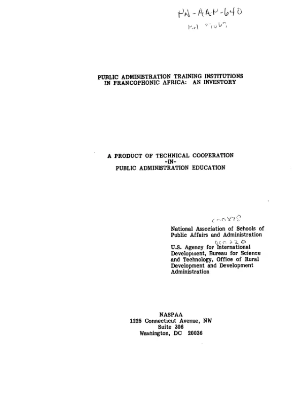 Public administration training institutions in Francophonic Africa : an inventory