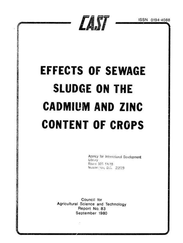 Effects of sewage sludge on the cadmium and zinc content of crops