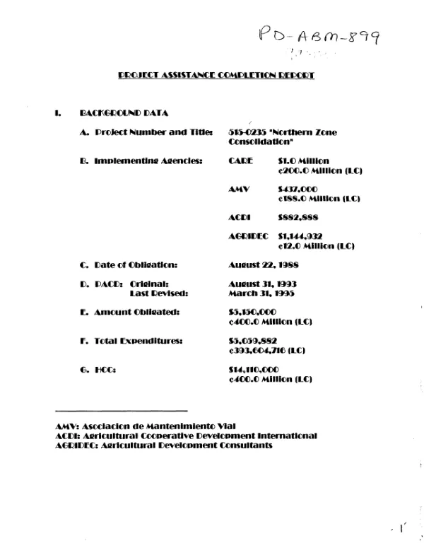 Project assistance completion report : northern zone consolidation