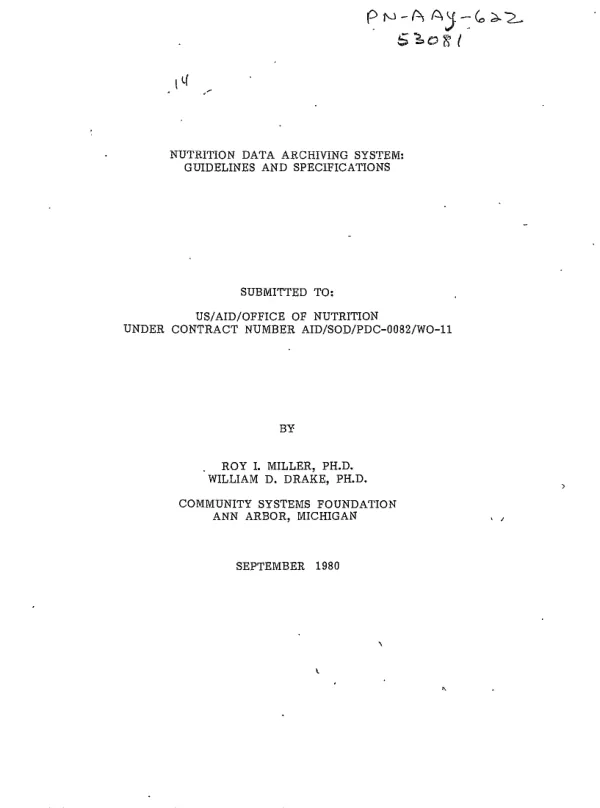 Nutrition data archiving system : guidelines and specifications
