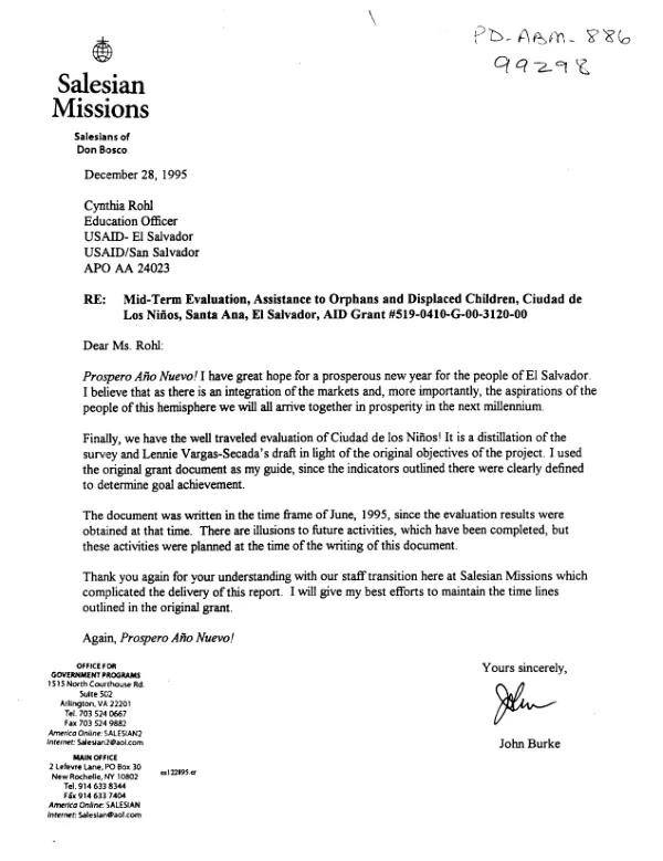 Assistance to orphans and displaced children, Ciudad de los Ninos, Santa Ana, El Salvador : AID grant no. 519-0410-G-00-3120-00 -- mid-term evaluation