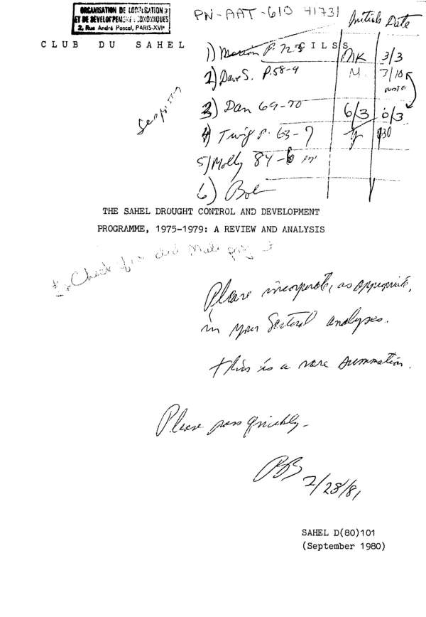 Sahel drought control and development programme, 1975-1979 : a review and analysis