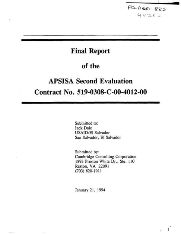 Final report of the APSISA second evaluation : contract no. 519-0308-C-00-4012-00