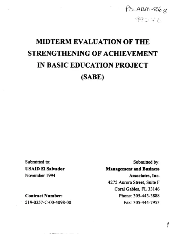 Midterm evaluation of the strengthening of achievement in basic education project (SABE)