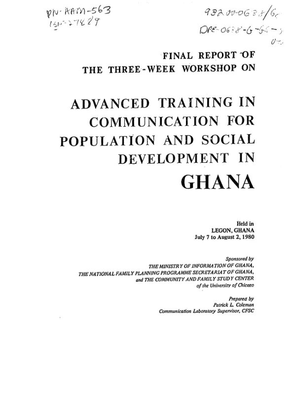 Final report of the three-week workshop on advanced training in communication for population and social development in Ghana