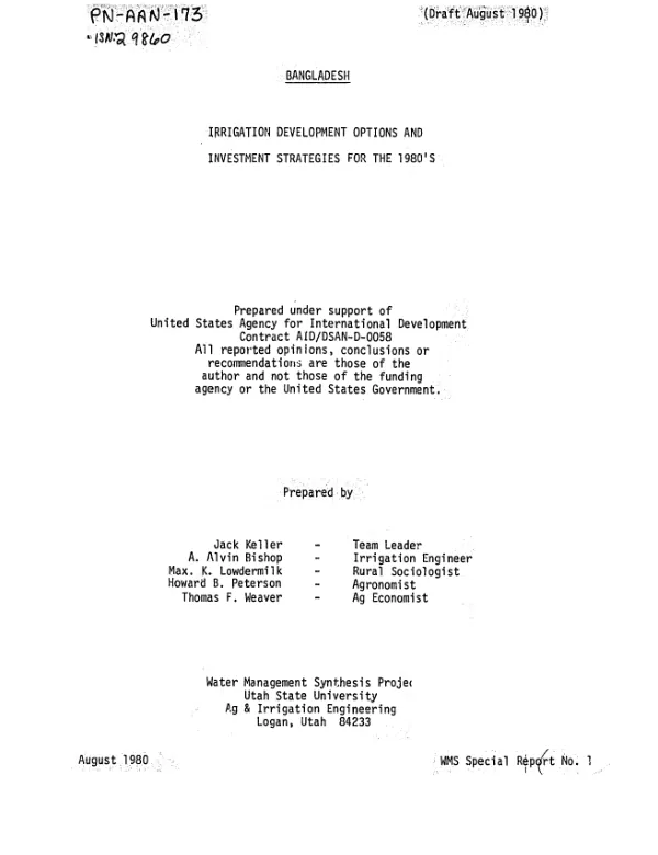 Bangladesh : irrigation development options and investment strategies for the 1980"s