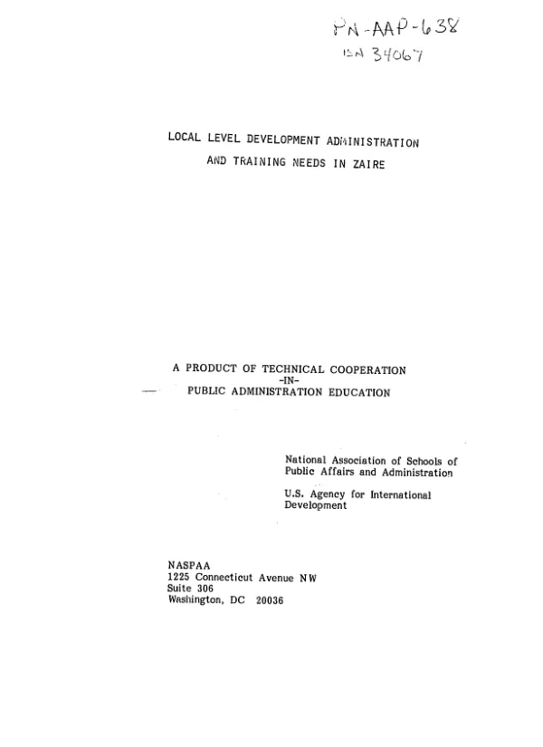 Local level development administration and training needs in Zaire