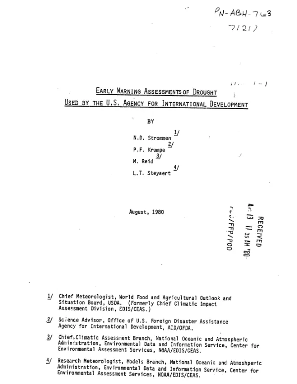 Early warning assessments of drought used by the US Agency for International Development