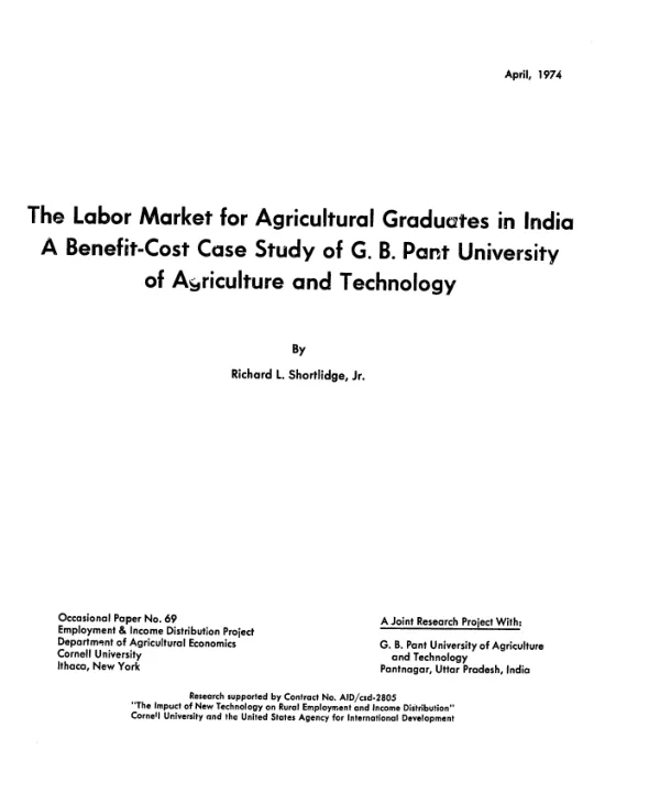 Labor market for agricultural graduates in India, a benefit-cost case study of G. B. Pant University of Agriculture and Technology