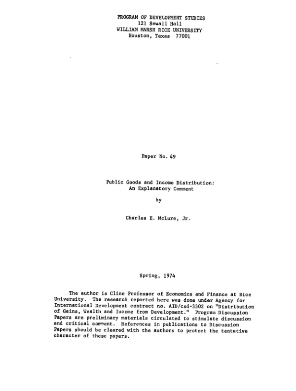 Public goods and income distribution, an explanatory comment