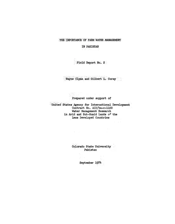 Importance of farm water management in Pakistan, field report No. 2