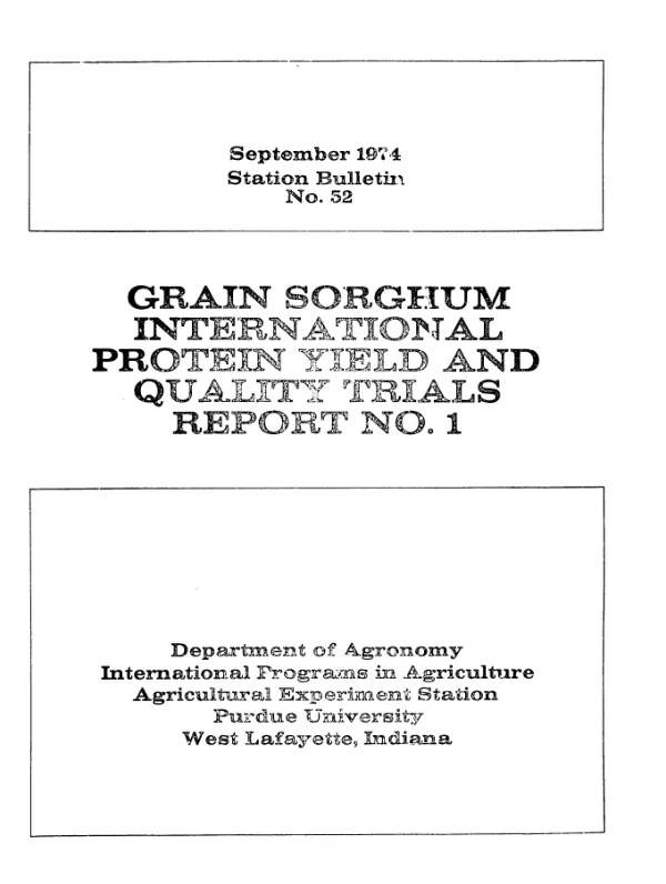 Grain sorghum international protein yield and quality trials; report No. 1